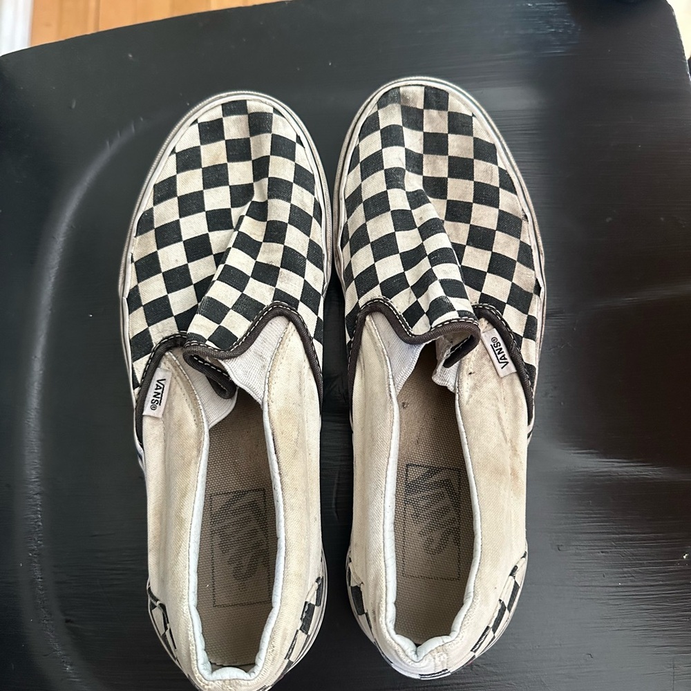 well loved black and white checkered vans